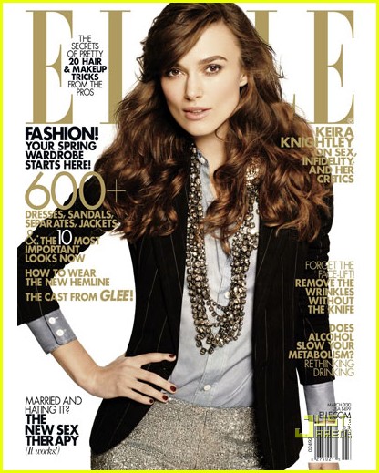 British beauty Keira Knightley covers the March 2010 issue of Elle